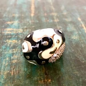 Modern Pave and Enameled Ring